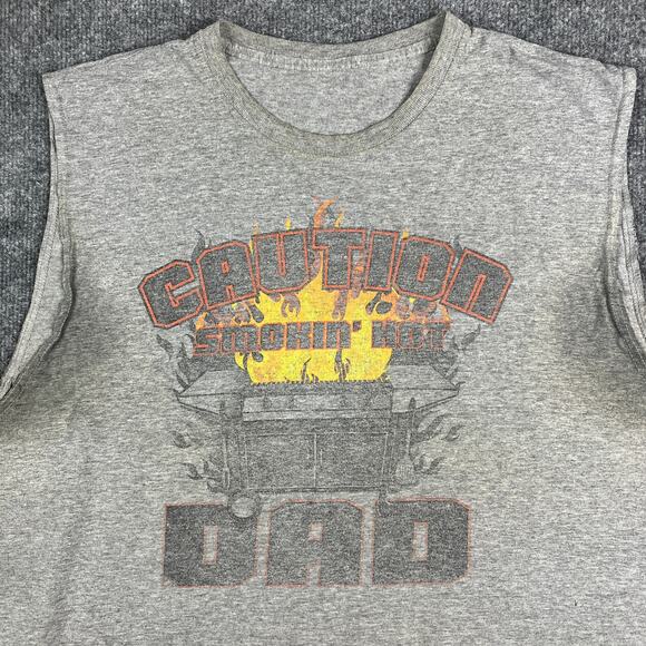 Graphic Sleeveless Shirt Mens Size XL Gray Funny Grill BBQ Dad Caution Tank Tee - Picture 1 of 7